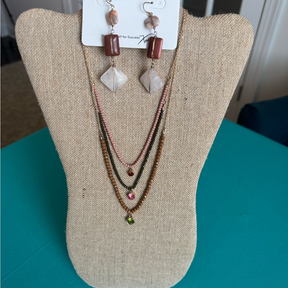 Multi-Layered Beaded Necklace and Earring Set